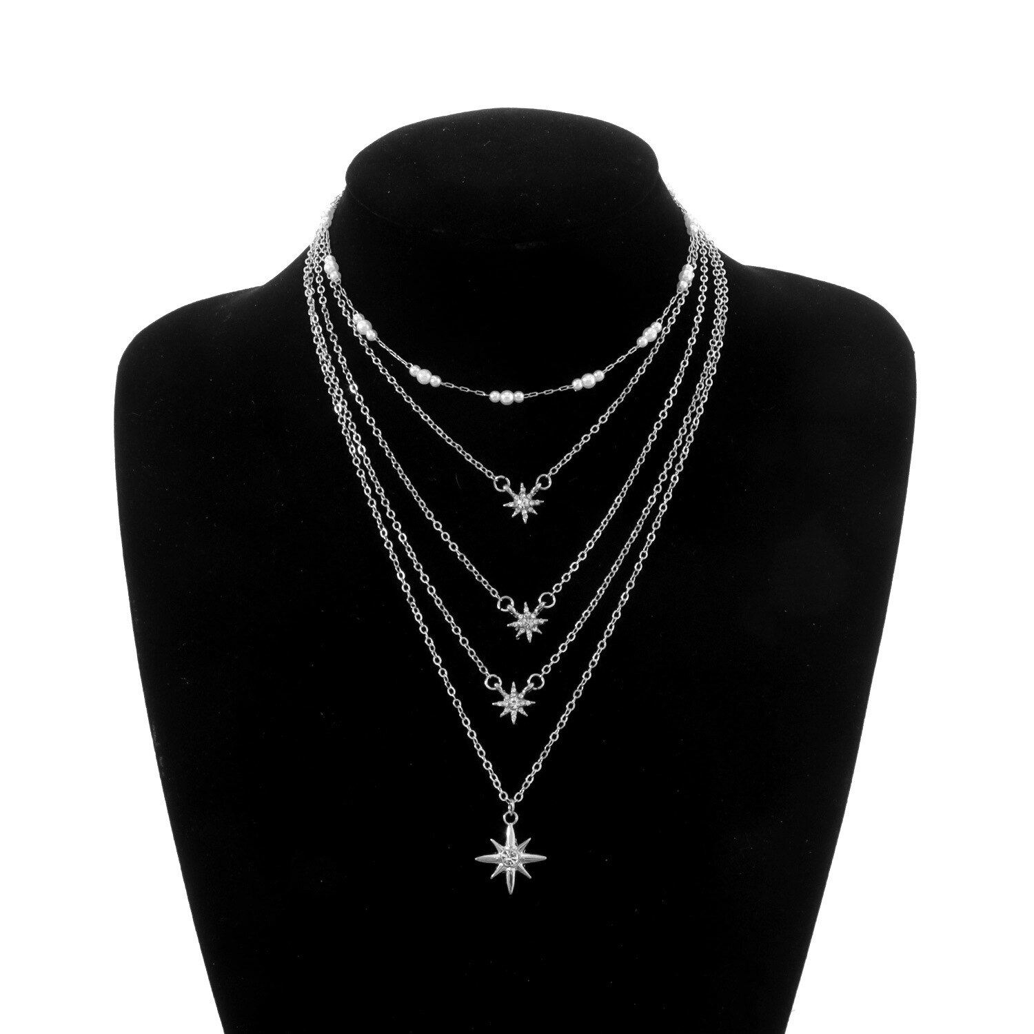 Strass Ketting Vrouwen North Star Hanger Kettingen Vrouw Chain Sieraden Dames Liefhebbers Gelaagde Goud Kleur Party Metalen Collares: SilverColor