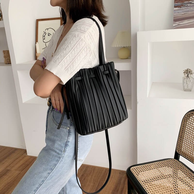 Luxury Handbag Women Bags Fold Drawstring Shopping Bag Female Casual Travel Crossbody Shoulder Bags Women Leather Totes