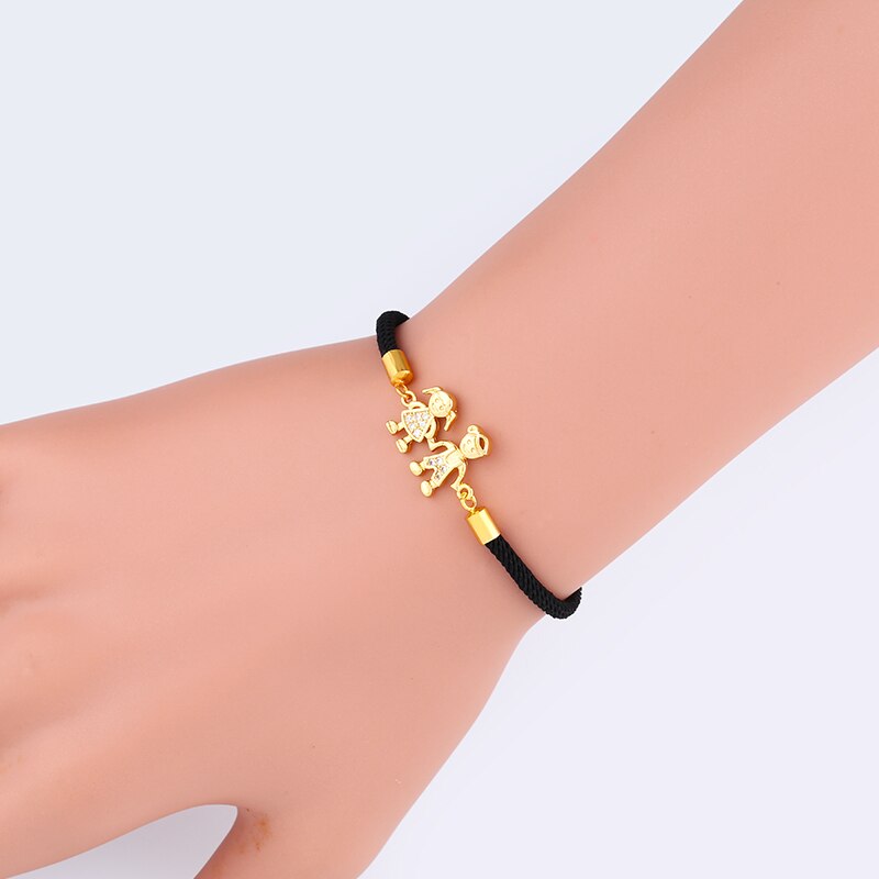 Flola Jongen & Meisje Vriendschap Armband Verstelbare Black String Rope Armband Cz Zirkoon Charm Paar Armband Sieraden Brtb05