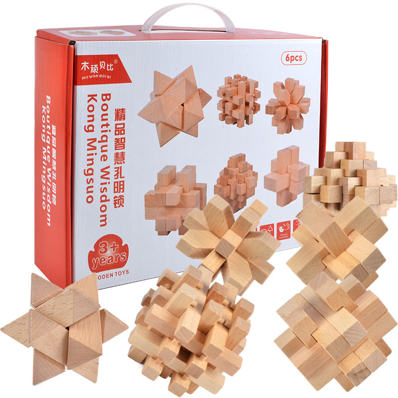 I bambini di puzzle di Luban blocco anello di sblocco di legno foro di blocco classico smontaggio adulto tradizionale intelligenza giocattolo impostato