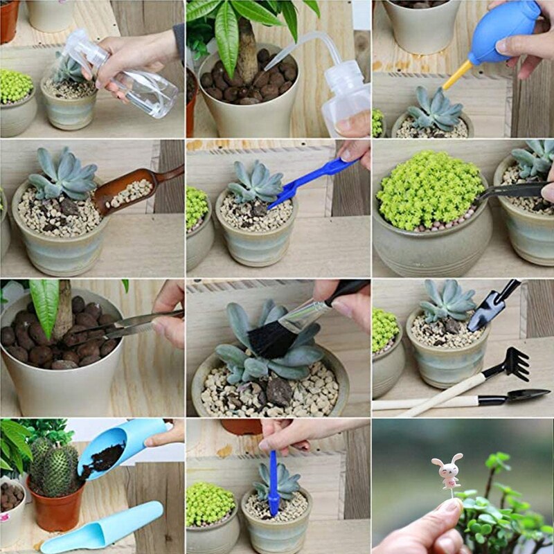 Gartenarbeit Tool Set, 16 Stück Bonsai Miniatur Sukkulenten Pflanzen Tools Beinhaltet Schere