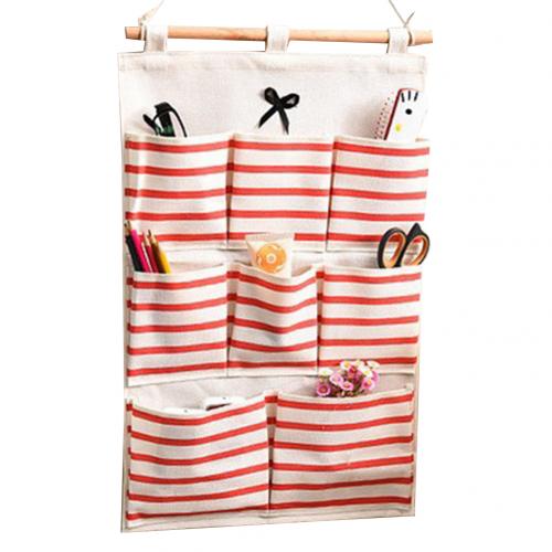 Pochette de rangement à 6/8 pochettes, sac suspendu en tissu de lin de coton, porte murale, pochette de rangement: Rouge / 8 Pockets