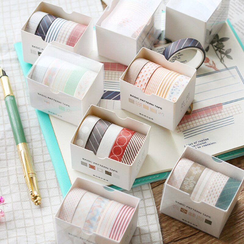 5 pcs/pack Striped/Grid/Flowers Basic Solid Color paper Washi Tape Adhesive Tape DIY Scrapbooking Sticker Label Masking Tape
