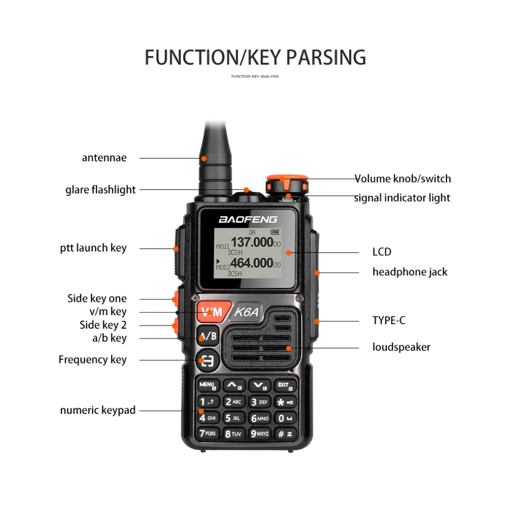 baofeng UVK6 Walkie Talkie Am Fm Two Way Radio Commutator Station Ham Wireless Set Long Range Receiver Quansheng UV-K6