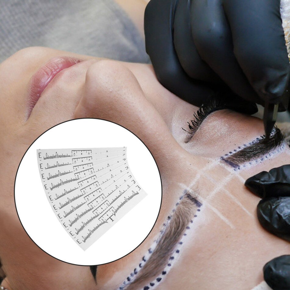 10/50/100 Pcs Accurate Permanent Makeup Eyebrow Shaping Tools Disposable Eyebrow Measurement Ruler Sticker Mdf
