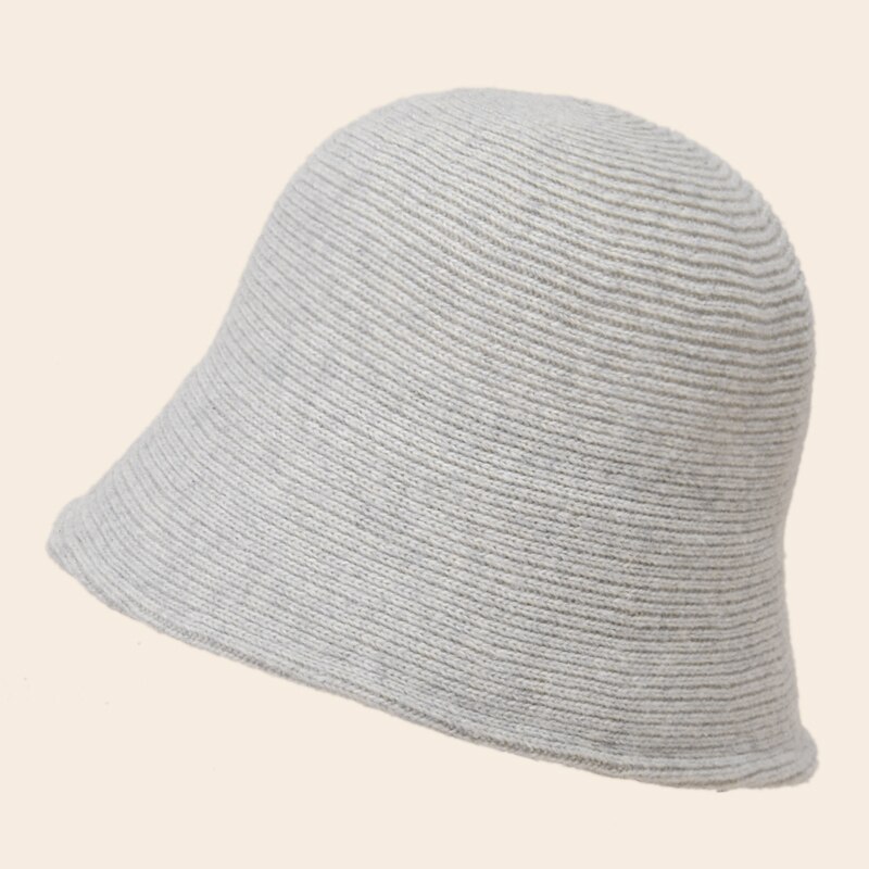 Women Wool Knitted Cylind Bucket Hat Korean Japanese Retro Autumn Winter Bell Cap Men Fisherman Hat Girl Fedora Hat: Grey