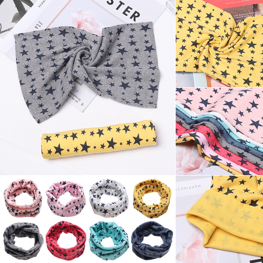 Écharpe chaude d'hiver pour enfants, écharpe longue en coton à imprimé d'étoiles pour garçons et filles, cache-cou d'extérieur, col coupe-vent, 9 couleurs