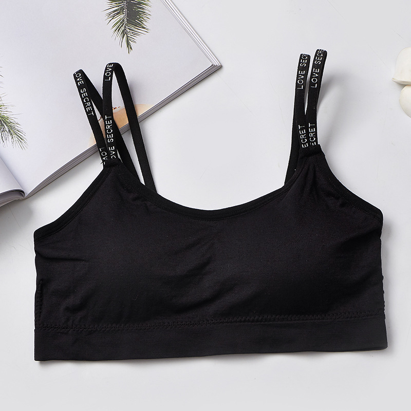 Adolescente mince épaule sans couture sport enveloppé poitrine fronde dames gilet amovible éponge tampon évacuant l'humidité sous-vêtements: Black