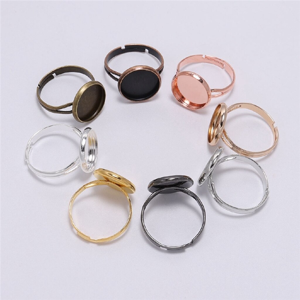 10Pcs/lot 12mm Adjustable Ring Settings Base Findings DIY Accessories Glass Cabochons Tray For Jewelry Making
