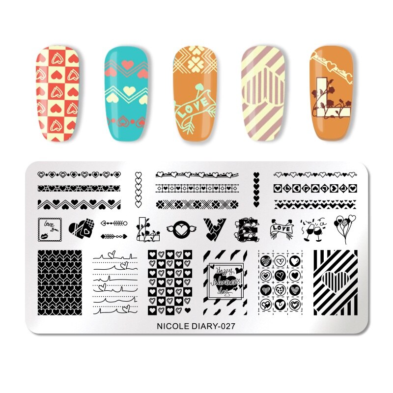 Nicole Dagboek Valentijnsdag Nail Stempelen Plaat Rechthoek Ronde Nail Art Stamp Image Template Diy Nail Plate Print Stencil