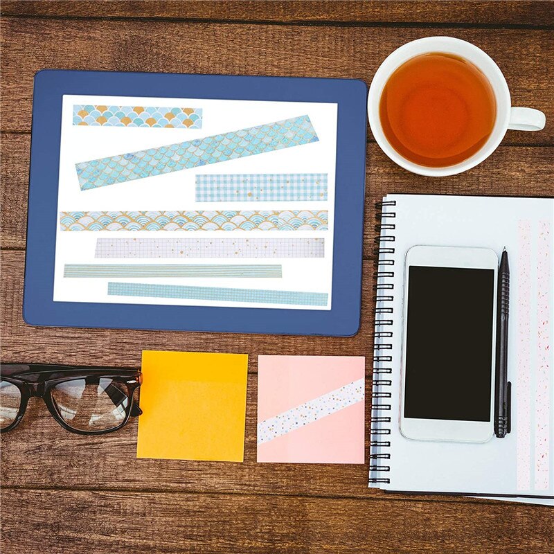 10Pcs Blauwe Golf Washi Tape Set Goudfolie Afplakband Decoratief Papier Tape Voor Scrapbook Cadeaupapier Diy Decor craft Supplies