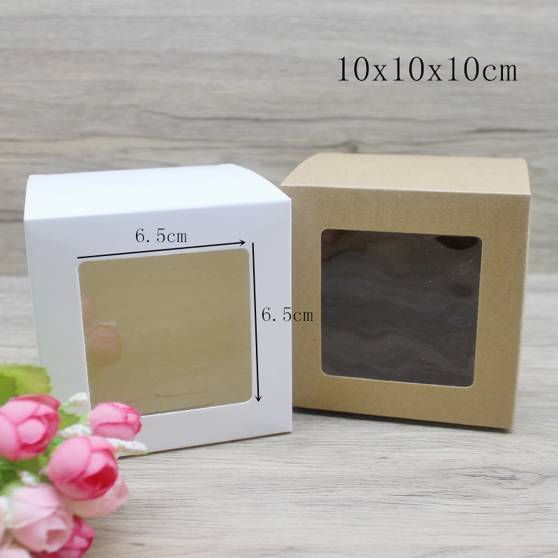 10 Stuks Diy Vintage Kraft Papieren Dozen, Witte Grote Raam Papier Geschenkdozen, Cake Verpakking Dozen, Kerst Geschenkdozen: M / YELLOW
