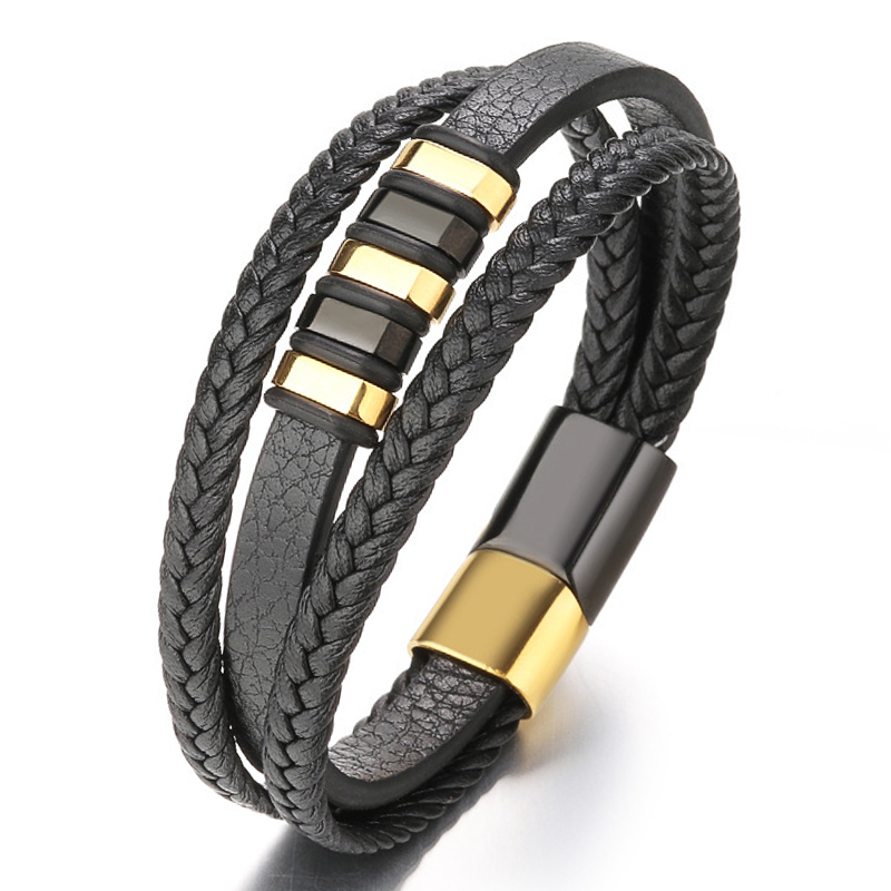 Lederen Armband Mannen Punk Stijl Rvs Magneet Knop Mutil-Layer Leren Armband Voor Mannen Sieraden: 7
