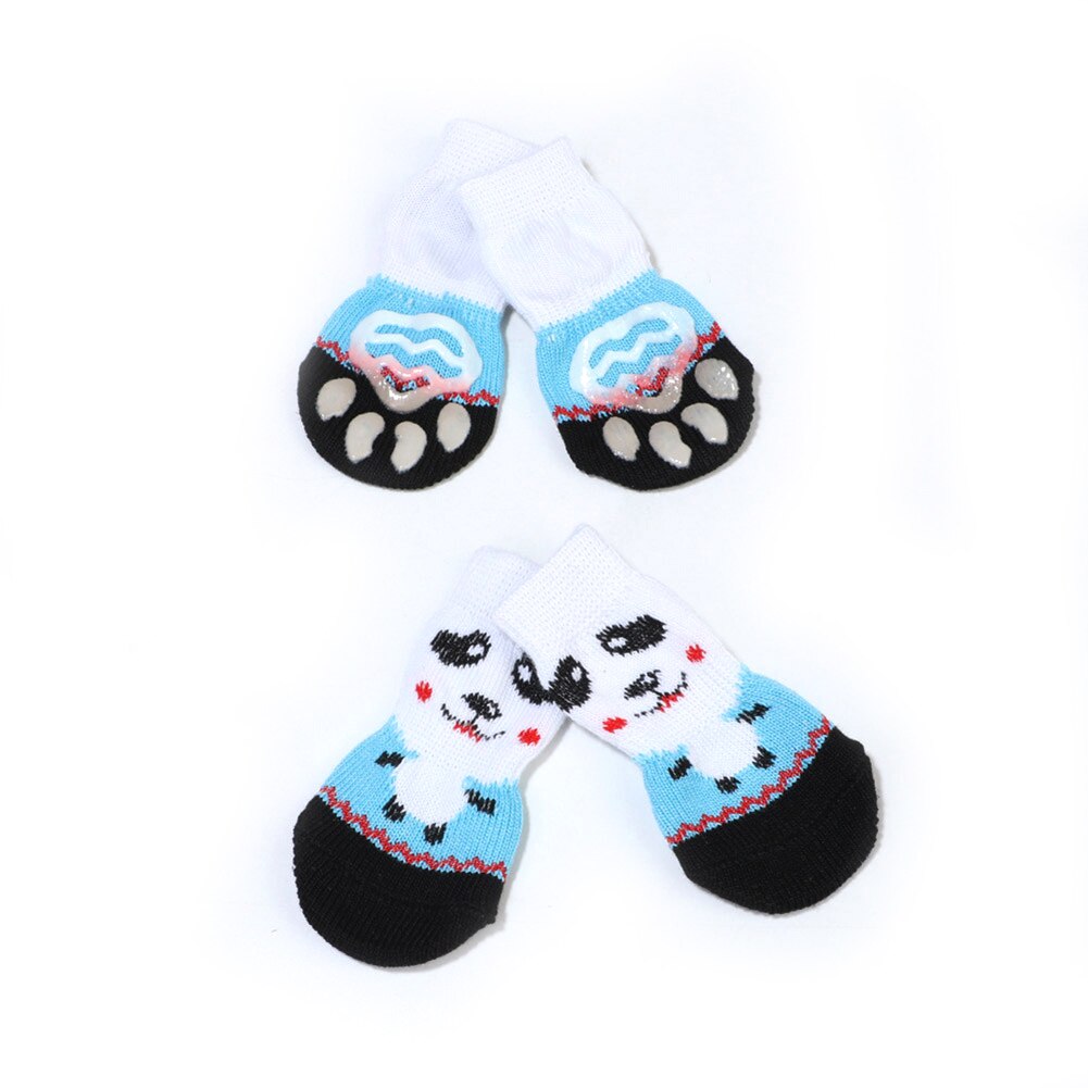 4Pcs Kat Jassen Huisdier Kat Sokken Hond Sokken Antislip Zachte Zool Dikke Warme Poot Protector Outdoor indoor Slijtage Dierbenodigdheden: Blauw / M