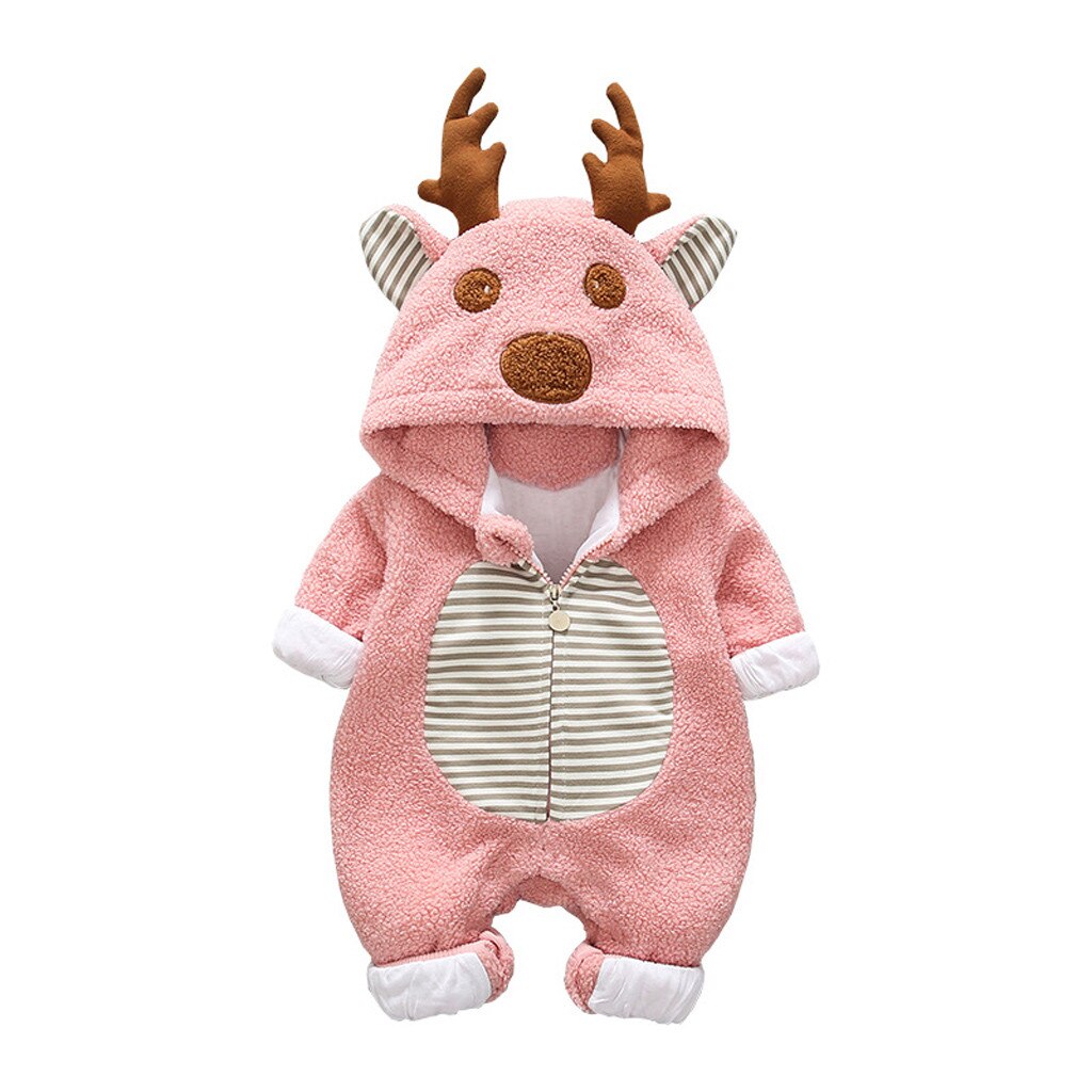 Roupas de natal do bebê recém-nascido menino menina velo dos desenhos animados inverno quente macacão com capuz casaco outwear natal outono roupas: Rosa / 6 m