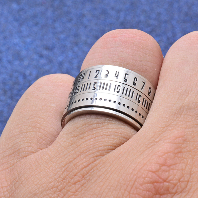 Anillo grande y ancho para hombre, anillo giratorio de acero inoxidable con número de , Color negro, dorado y plateado, anillo Punk