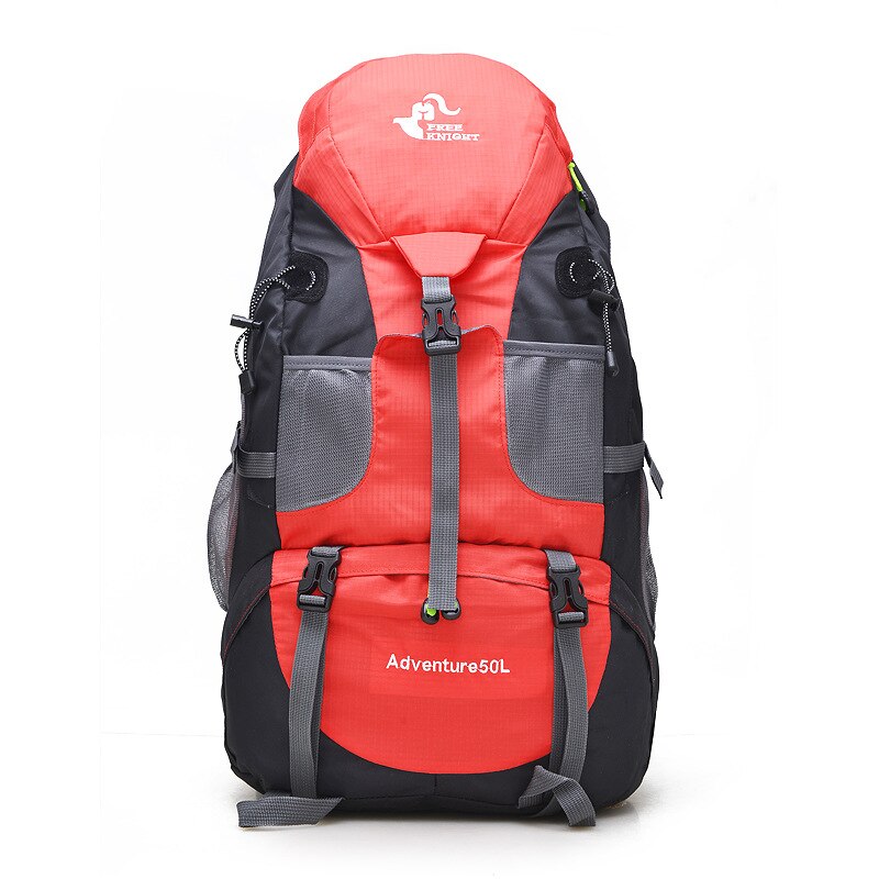 50L Waterproof Outdoor Hiking Backpack,High Capacity Travel Mountain Sports Backpack,Multifunction Trekking Camping Climbing Bag: Red Color