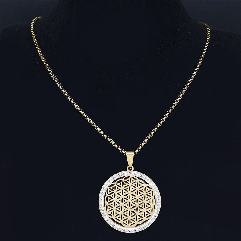 Yoga Blume des Lebens Edelstahl Kristall Kette Halsketten Frauen/Männer Samen des Lebens Anhänger Halskette Schmuck fleur de wetteifern N4834
