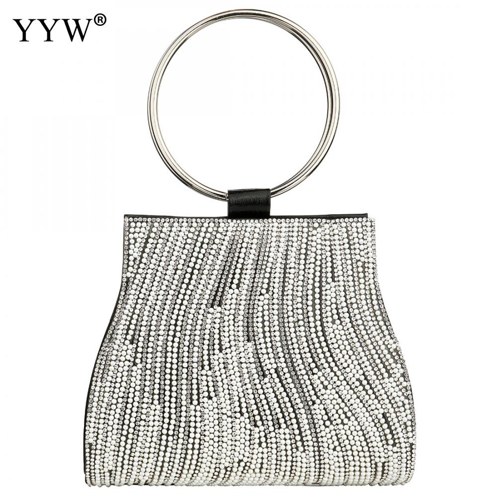 Sac A Main Femme Vrouwen Cirkel Ring Portemonnee En Handtas Strass Kralen Dames Schoudertas Luxe Handtassen Vrouwen Tassen: silver