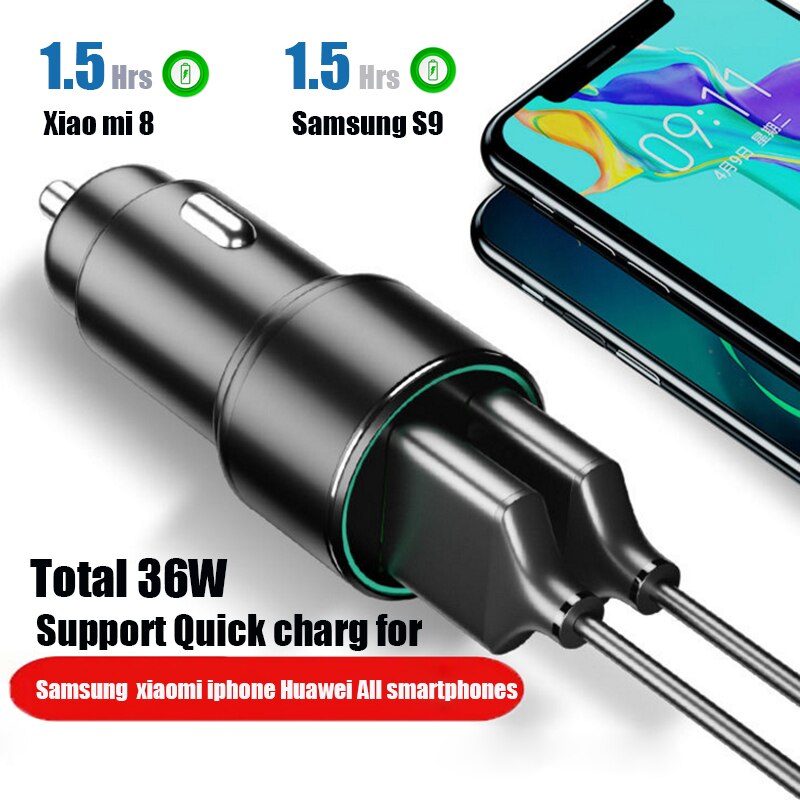 Gusima 36W Dual QC3.0 Usb Autolader Led Snel Opladen Plug Quick Telefoon Opladen Adapter Voor Iphone 12 Samsung s9 S10 Xiaomi 10