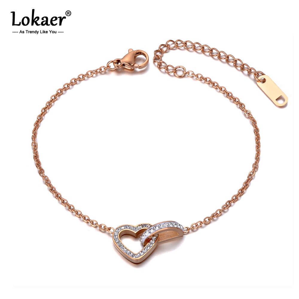 Lokaer trendy roestvrijstalen armbanden met liefdeshart en strass-steentjes voor dames en meisjes, bohemian schakelarmband sieraden  b19143