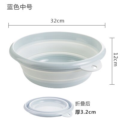portable folding washbasin household plastic laundry tub travel thickened large wash basin plastic basin: M blue