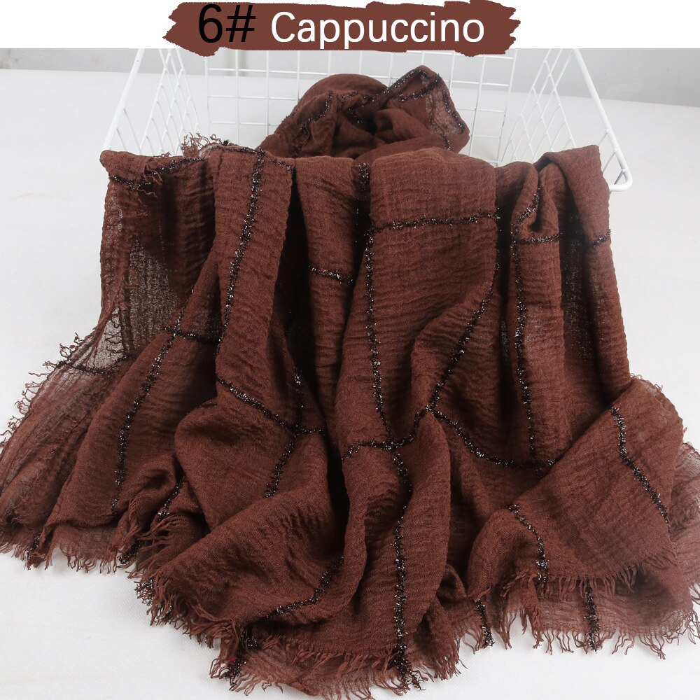 Hijab en coton déchiré pour femmes, , froissé, sertissage, turban, avec paillettes, lignes en dentelle, écharpe de tête, châle,: 06