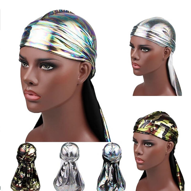 Seda Durag satén Durags para hombre peluca Bandanna pirata sombrero Bandeau Hip Hop cabeza envolver banda elástica