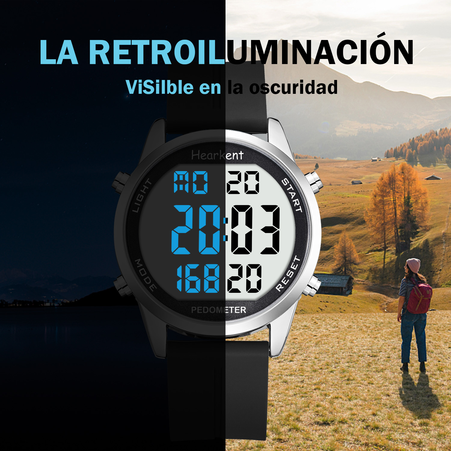 Hearkent pedômetro relógio digital masculino sem bluetooth relógios esportivos passo calorias contador andando rastreador de fitness relógio de pulso
