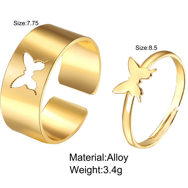 Punk Gold Silber Farbe Schmetterling Eröffnung Ring Für Liebhaber Paare Frauen Männer Hohl Tier Ringe Jahrestag Schmuck