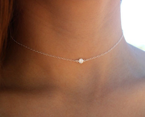 minimal delicate 925 sterling silver single 3MM bezel cz cubic zirconia thin silver chain choker necklace for women jewelry