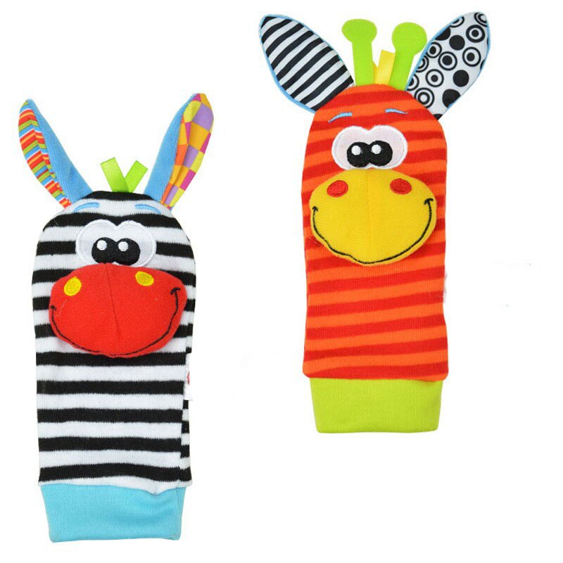 2/4PCS Baby Soft Rattle Toy Infant Cartoon Animal Wristband Handbells Hand Foot Finders Plush Socks Developmental Toys ZXH