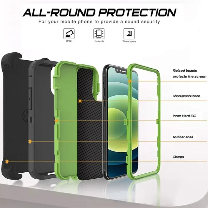 Luxury Hybrid Heavy Duty Armor Phone Case for IPhone 16 Pro Max Plus Shockproof Protect Otter Hard Box Belt Clip Cover