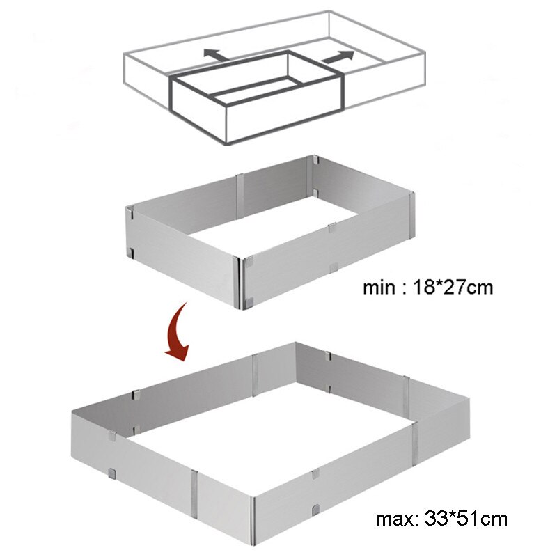 Roestvrijstalen Mousse Cake Ring Verstelbare Cake Cutter Vierkante Mousse Cakevorm Bakvorm Cake Vorm Metalen Keuken Tool