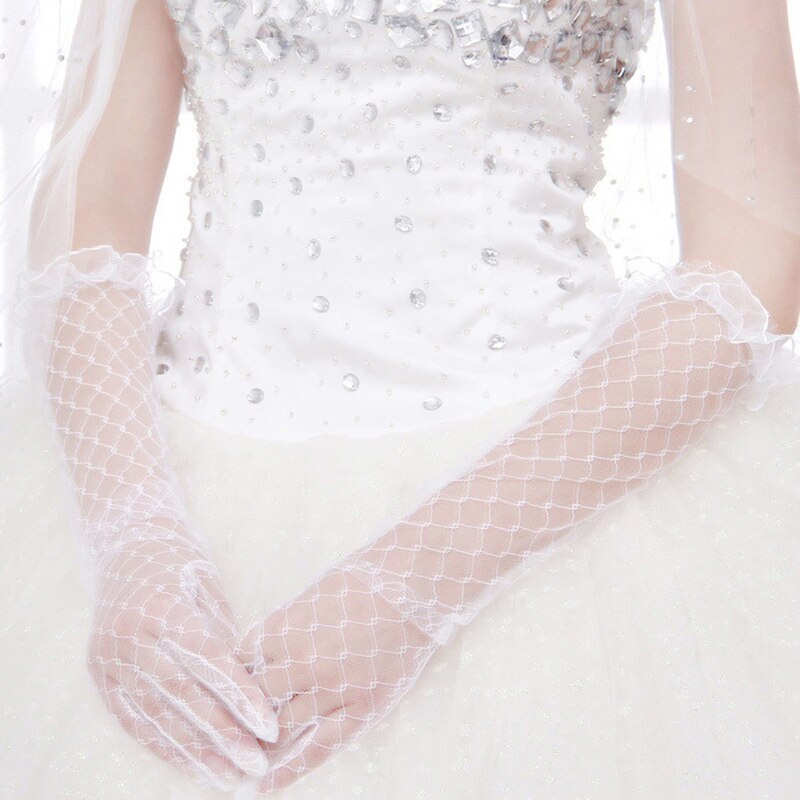 Girls Wedding Gloves Mesh Bow Pearl Princess Party Supplies Bride Dress Gloves Cosplay Performance Lace Gauze Transparent Gloves