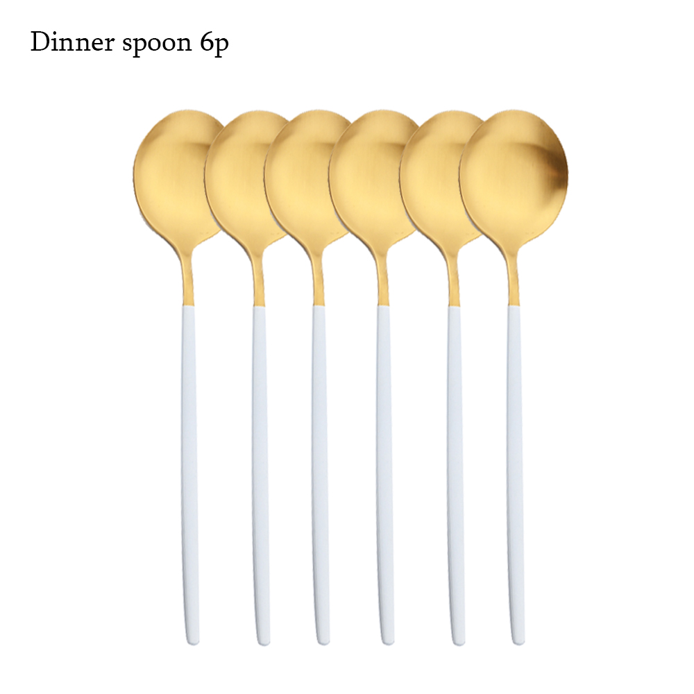 6Pcs Bestekset Rvs Zilverwerk Mes Vork Thee Lepel Servies Wit Goud Servies Bestek Keuken Diner Set: Dinner spoon