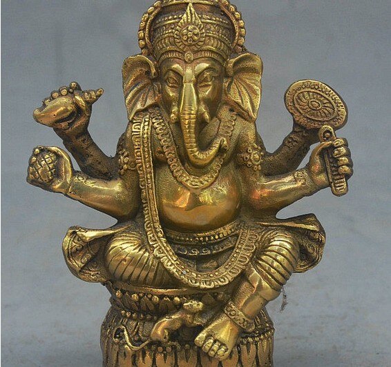 YM 311 4 "Old Bronze Tibete Budismo Ganapati Ganesh Lord Ganesha Elefante Estátua de Buda