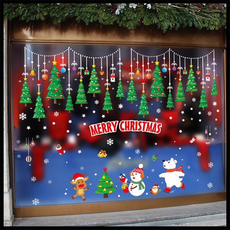 Green Christmas tree wall sticker Shopping mall window Christmas decoration poster Home decoration