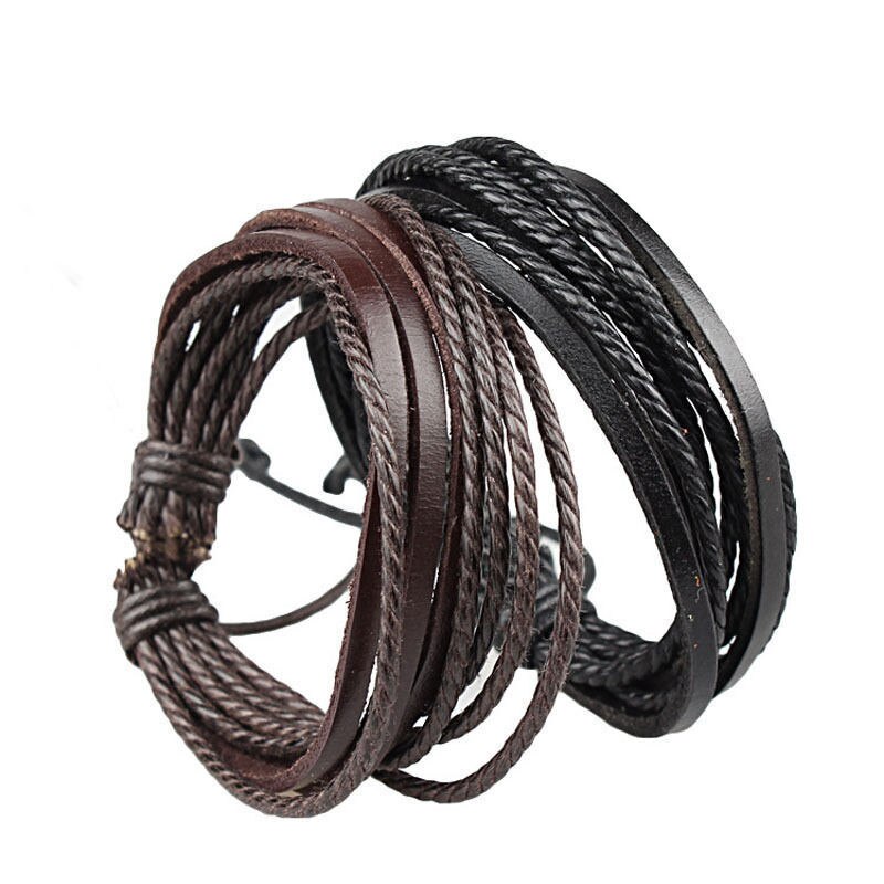 Männer Geflochtenen Seil Leder Armbänder Surfer Stamm wickeln mehrschichtig Manschette Armbinde Elastizität Armbinde Schwarz/Braun