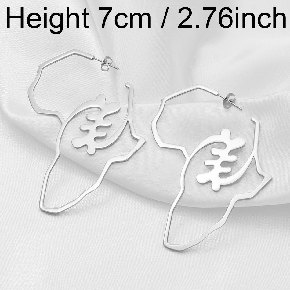 Anniyo Bigger Africa Map Earrings Gold Color Stainless Steel Adinkra Nyame Big Earrings Stud Ethnic large Jewelry Symbol #131221