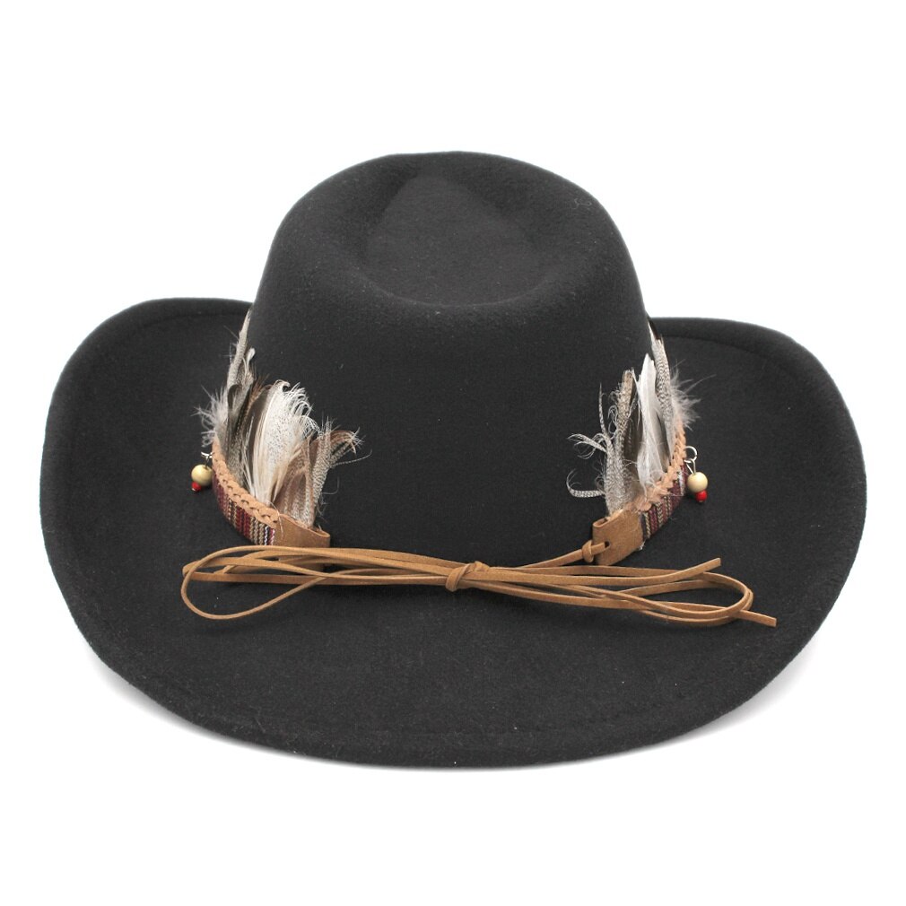 Miatdawn Unisex Wol Blend Western Cowboy Jazz Hoed Brede Rand Sombrero Godfather Cap Kerk Caps Cowgirl Veer Riem Verkocht