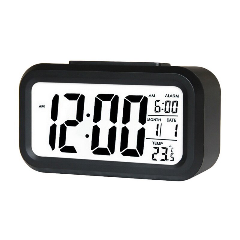 LED Wooden Alarm Clock Watch Table Voice Control Electronic Desktop USB/AAA Powered Clocks Table Decoration: black