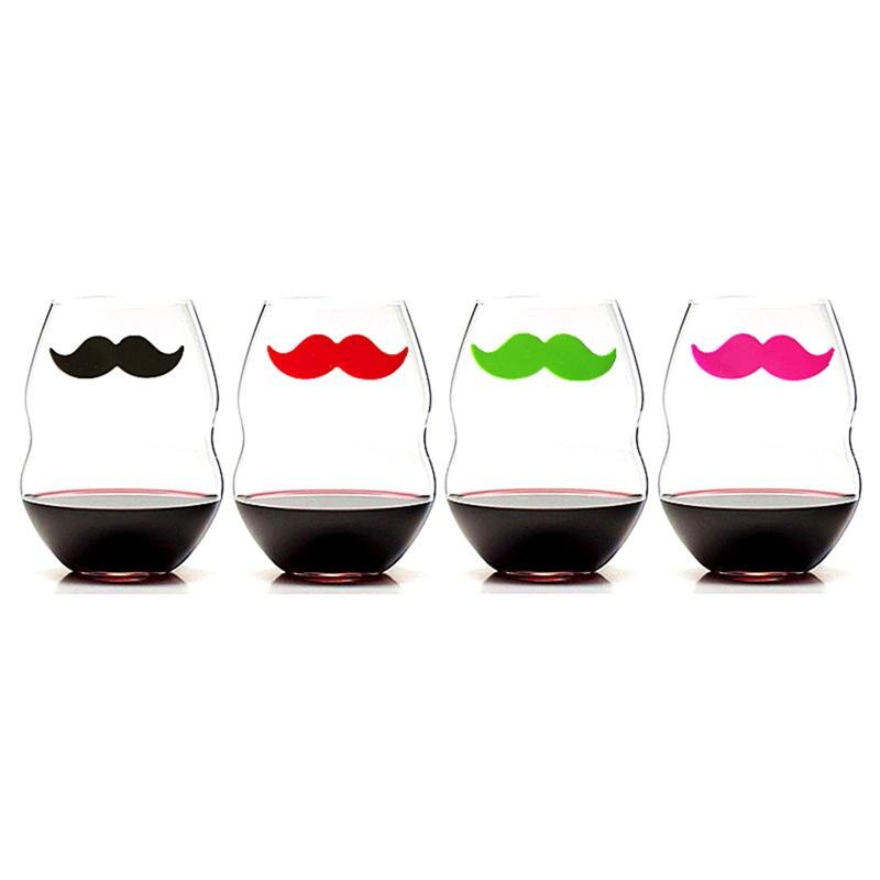 12 stk overskæg vinglasmarkører silikone klistermærke vinidentifikator drikkekop tegn køkkenudstyr (blandede farver)