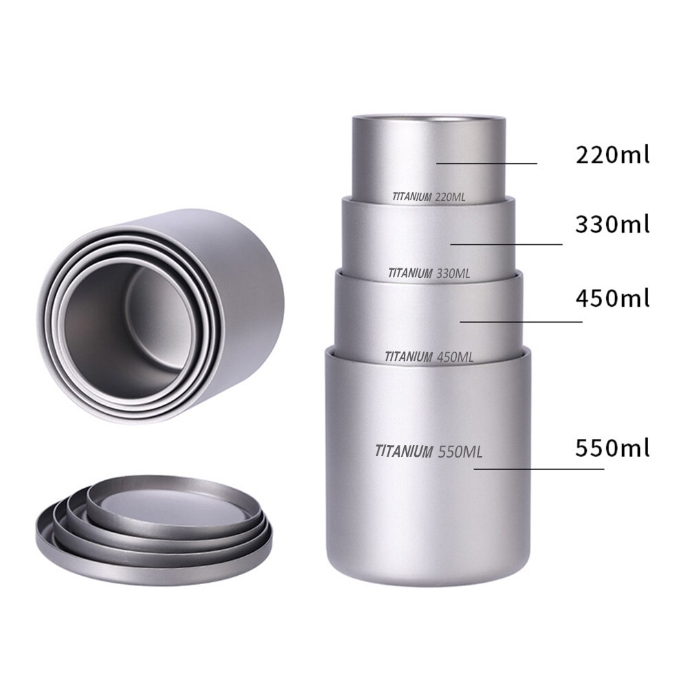 220ml/330ml/450ml/550ml Double Wall Titanium Water Cup Coffee Tea Mug for Home Office Outdoor Camping Hiking Backpacking Picnic