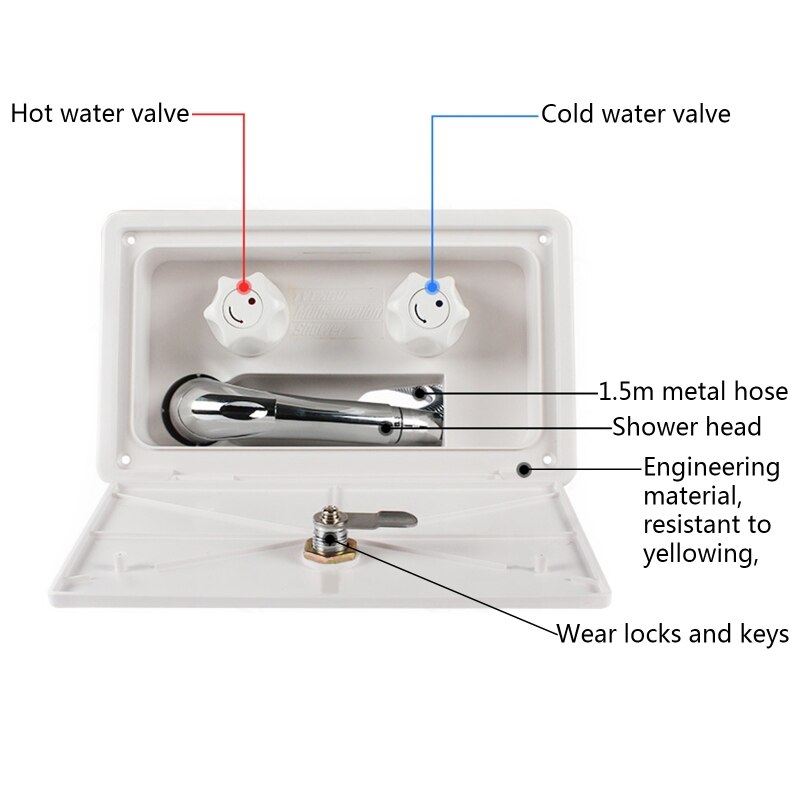 Wit/Zwart Rv Exterieur Douche Box Kit Met Lock Boot Marine Camper Camper Caravan Accessoires