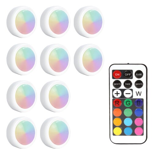 LED Under Cabinet Light RGB 12 Colors Touch Dimmable Night Puck Lamp Stair Hallway Kitchen Cupboard Wardrobe Wireless: 10Lamps 1Controller