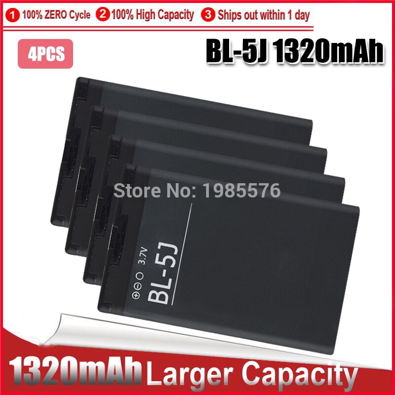 5 PIÈCES 1-1320mAh BL-5J BL 5J pour Nokia 5800 5800XM 5230 5228 C3 Lumia 520 525 X6 X9 200 201 302 batterie: 4pcs