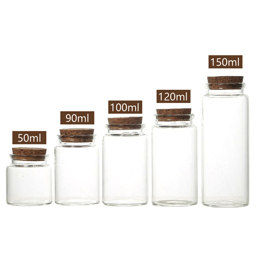 3 stk. 50/60/90/100/120/150ml gennemsigtige korkpropper glasflasker, hætteglas