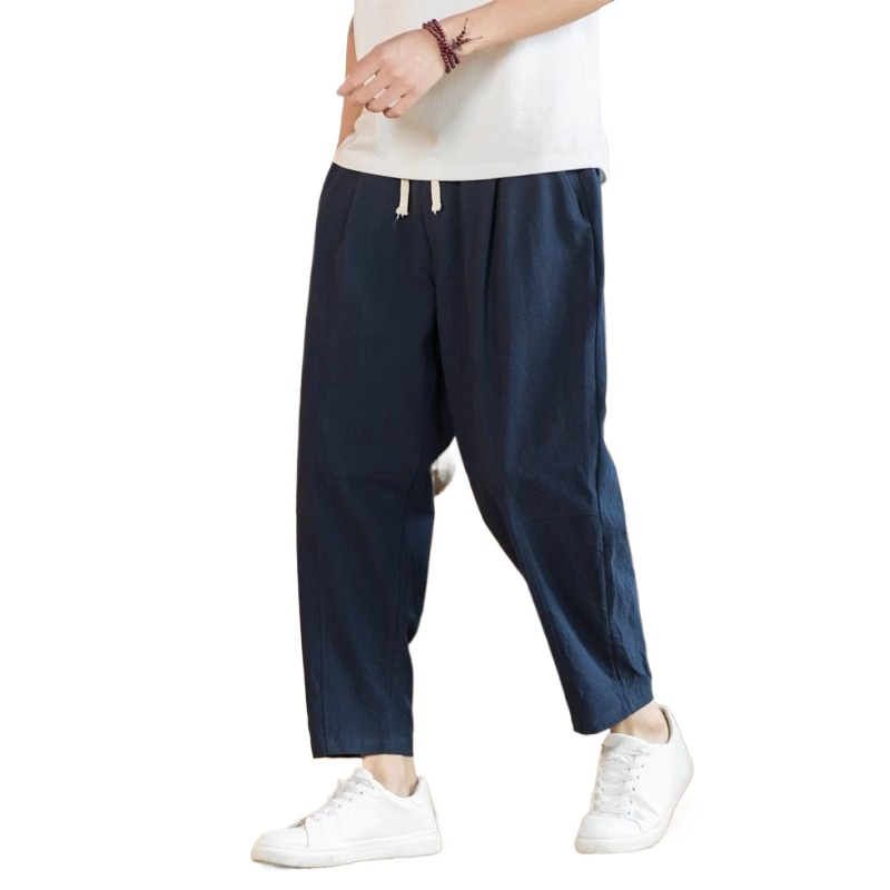 Neue männer Leinen Leichte Jogginghose Baumwolle Einfarbig Atmungs Jogger Männer ausgebeult Hosen Streetwear Lange Hosen Männer: 4XL / Schwarz