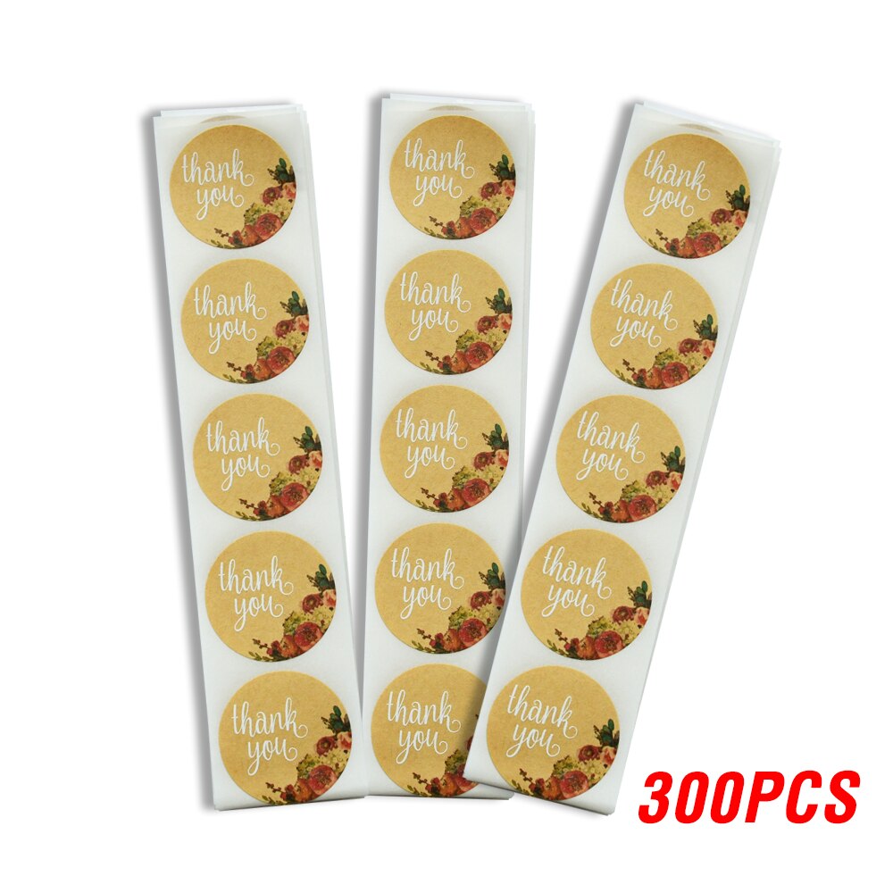 500Pcs/roll Thank You Stickers for seal labes 1inch Handmade Sticker Brown Kraft Floral scrapbooking cute Stationery sticker: 300pcs